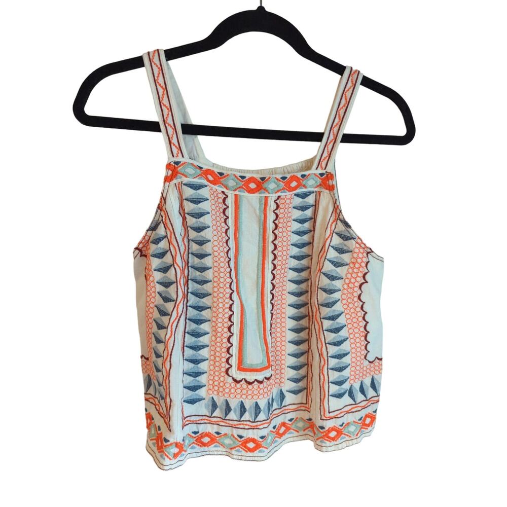 Anthropologie Blue and Orange Geometric Blouse